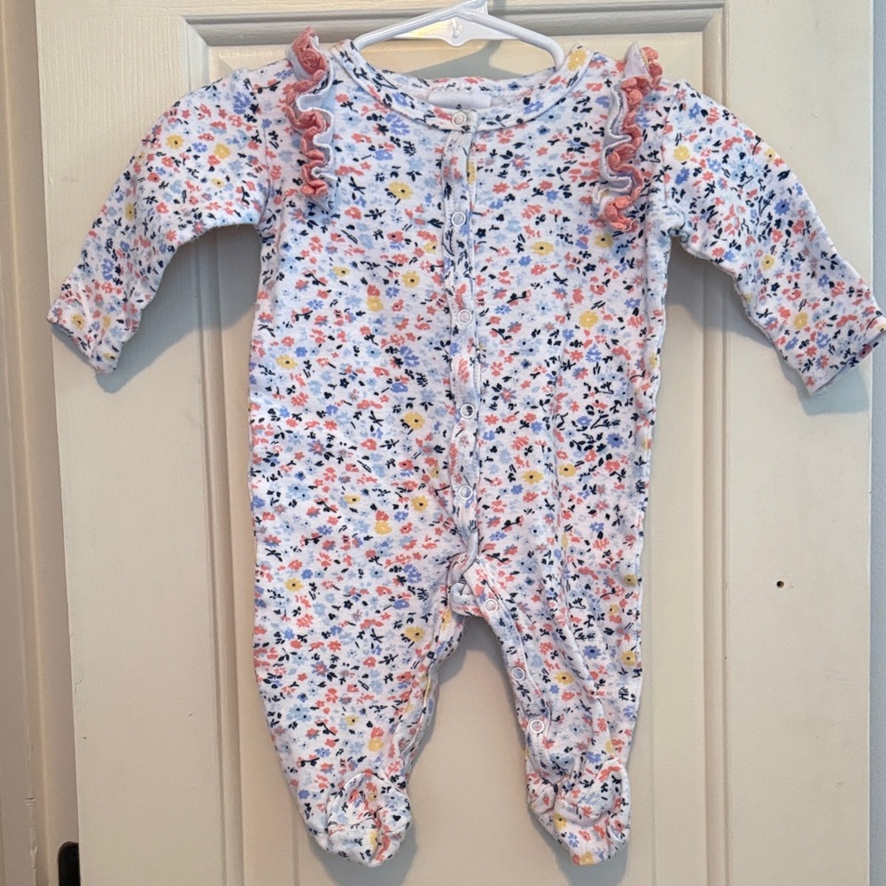 Laura Ashley Floral Print Footie - Pink and Blue